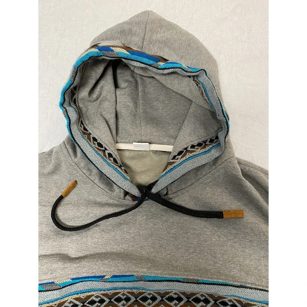 ANKAS Art‎ Baja Hoodie XXL Gray Southwestern Wool Blend Pullover Ecuador